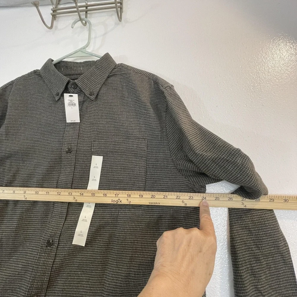 Banana Republic Shirt Mens Large Gray Houndstooth‎ Long Sleeve Button Down